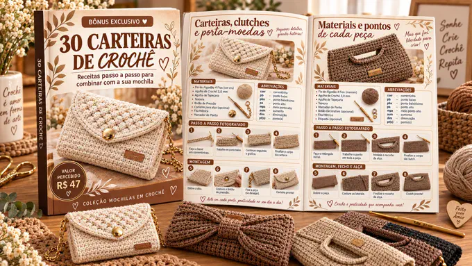 Capa do bônus Carteiras de Crochê Coleção 30 Modelos