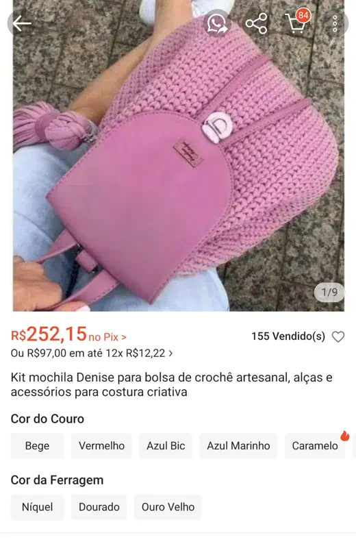 Anúncio Shopee Mochila Denise R$ 252,15