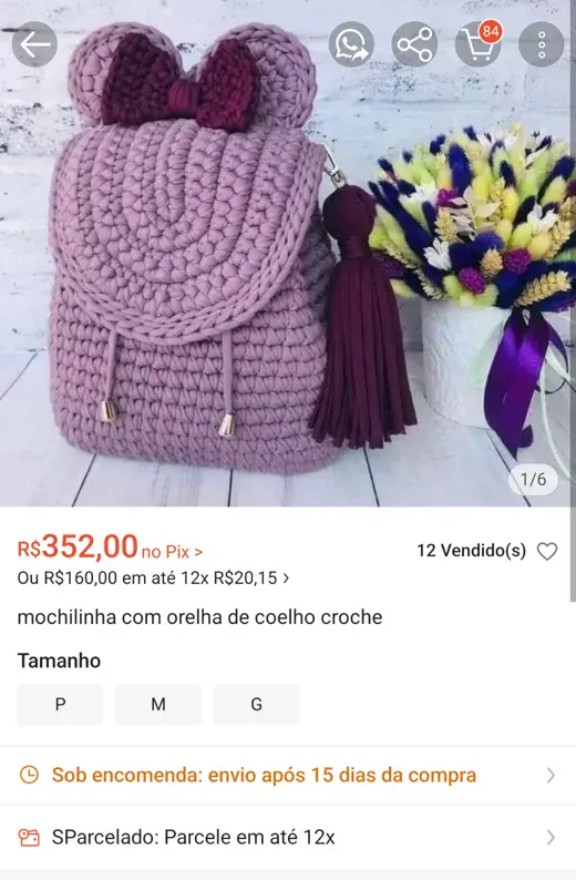Anúncio Shopee Mochilinha Laço R$ 352,00